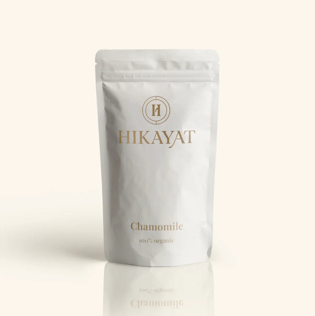 White packaging of Hikayat Chamomile on a white background